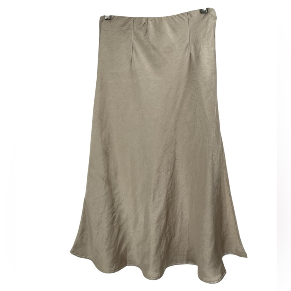 Ee:some Los Angeles Satin Midi Skirt Neutral Beige Side Slit Bias Cut Size M - Picture 7 of 11